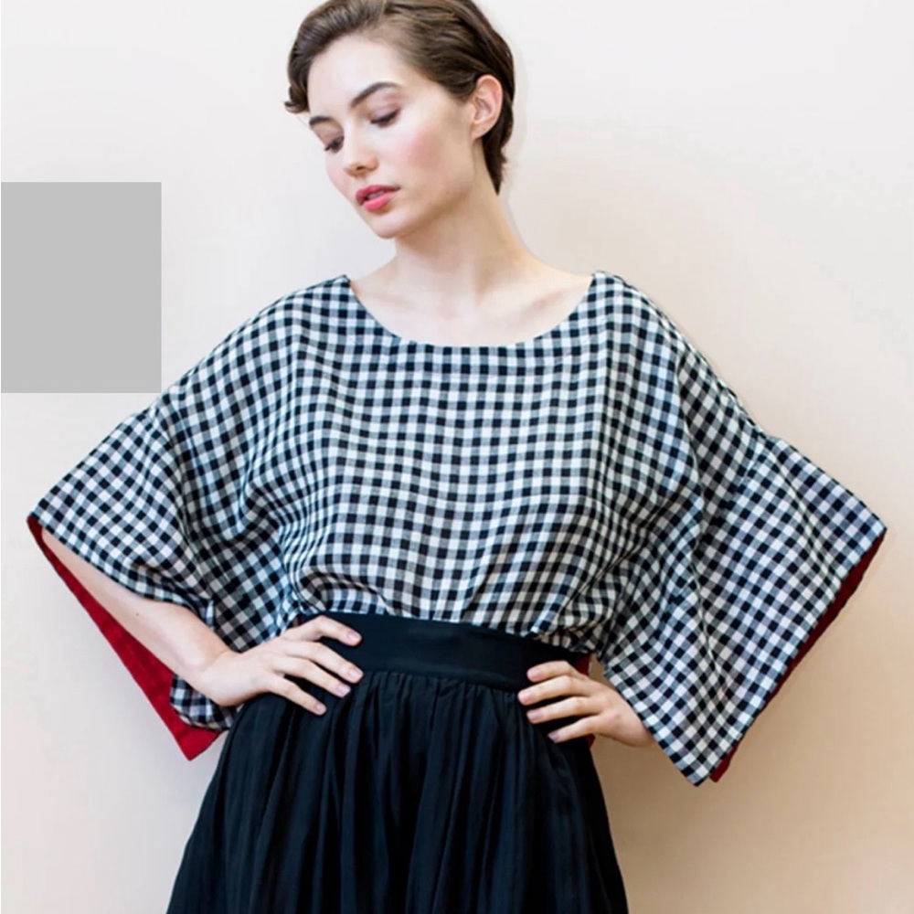 Elegant Black and White Checkered Blouse